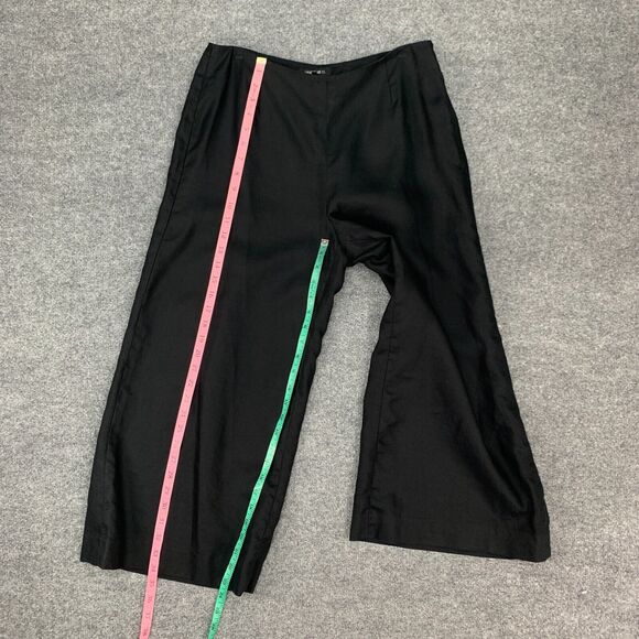 Lafayette 148 Gaucho Linen Pants Womens 8 Solid Black Wide Leg Side Zip Cropped - Picture 7 of 12